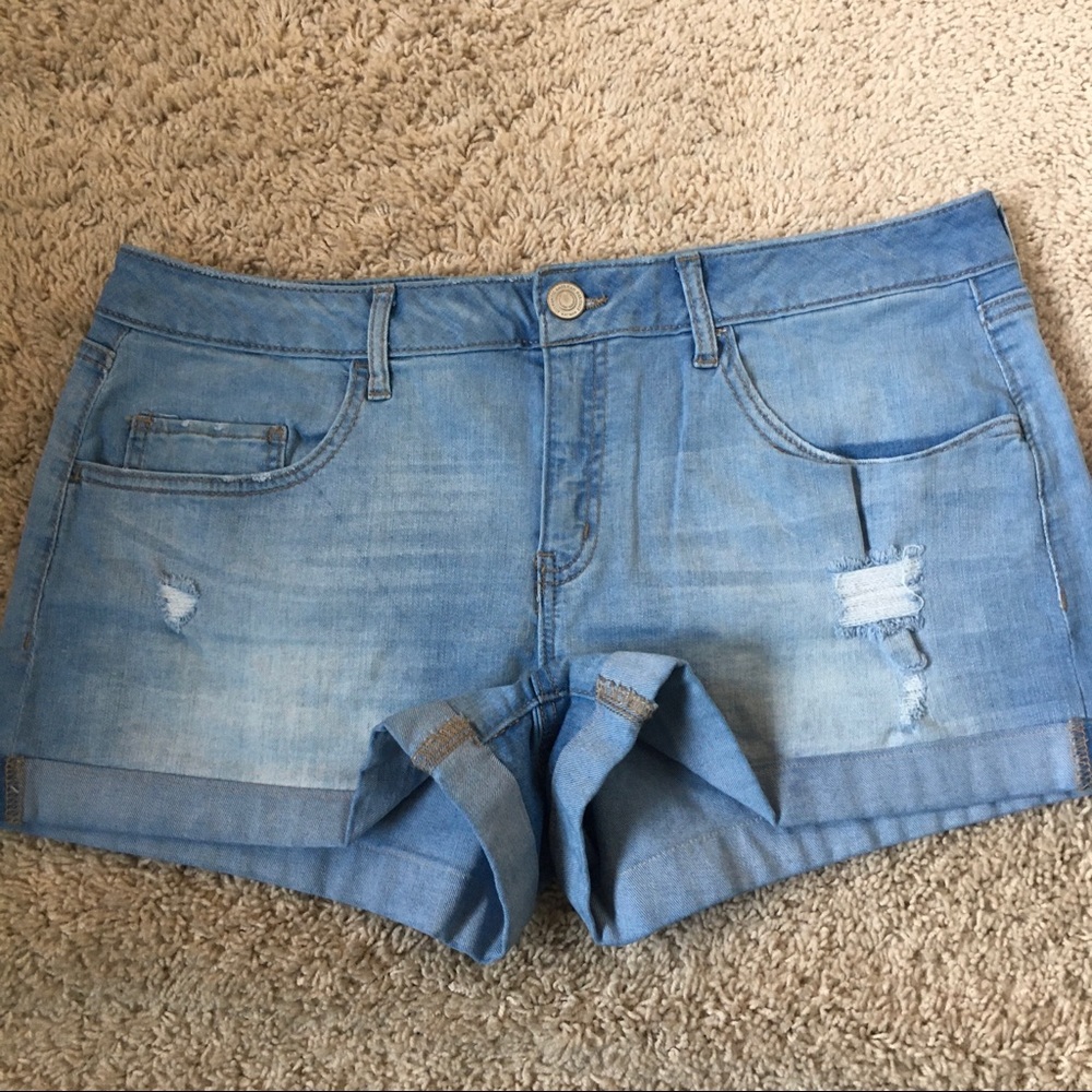 Distressed jean shorts